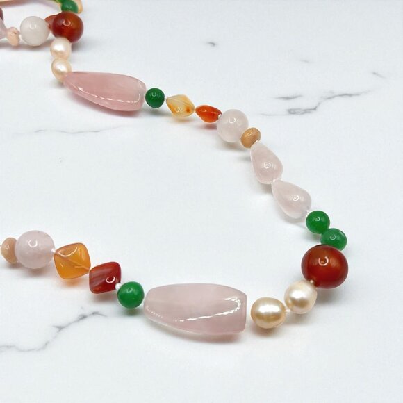 Rose Quartz, Red Agate, and Nephrite Necklace - Picture 2 of 2